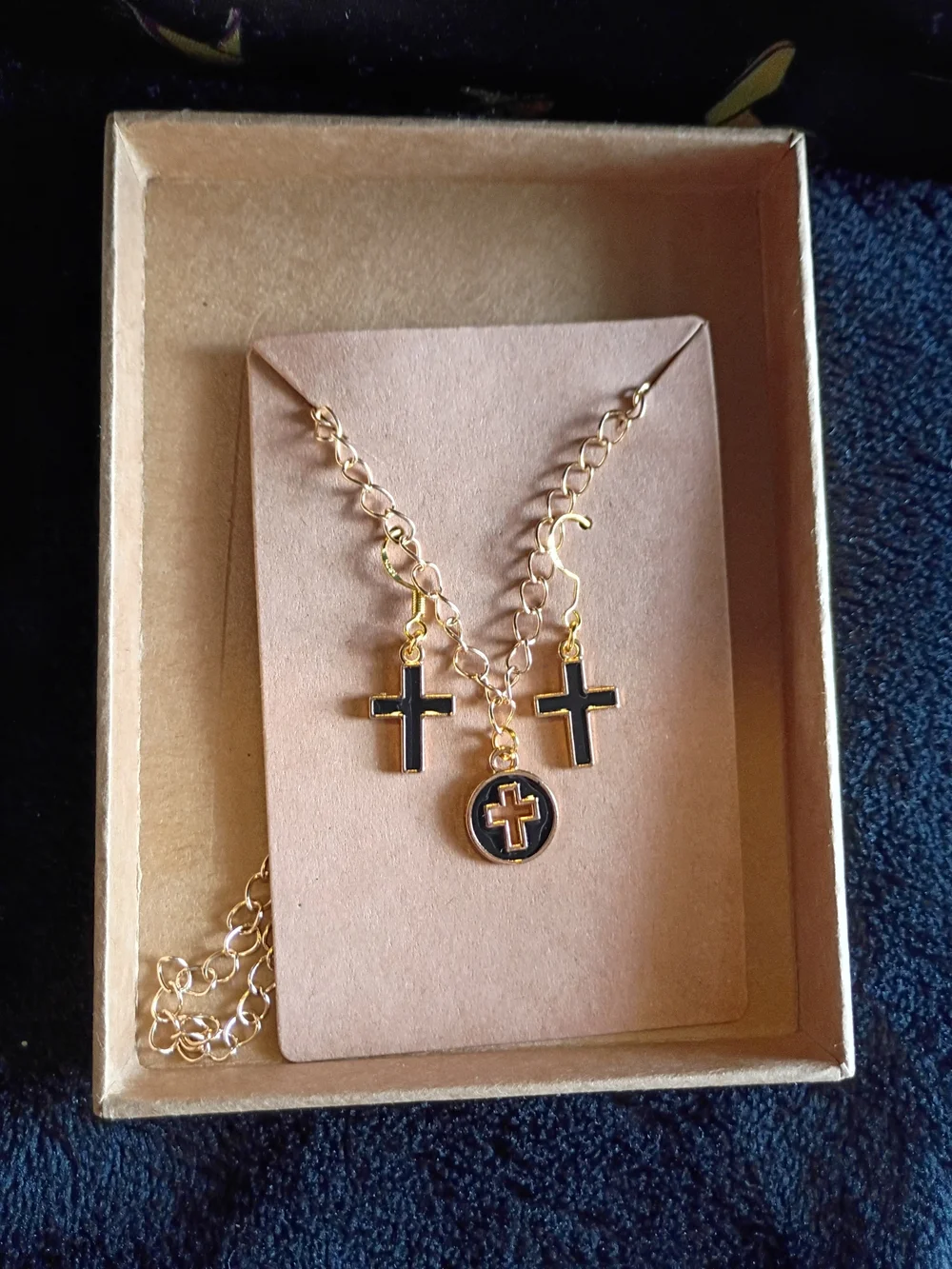 Midnight Faith | 14K Gold Plated Black Cross Jewelry Set | 925 Sterling Silver